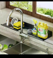 50cm metallic faucet storage rack kitchen sink organiser for sponges soap dishwashing liquid brushes and cleaning accessories