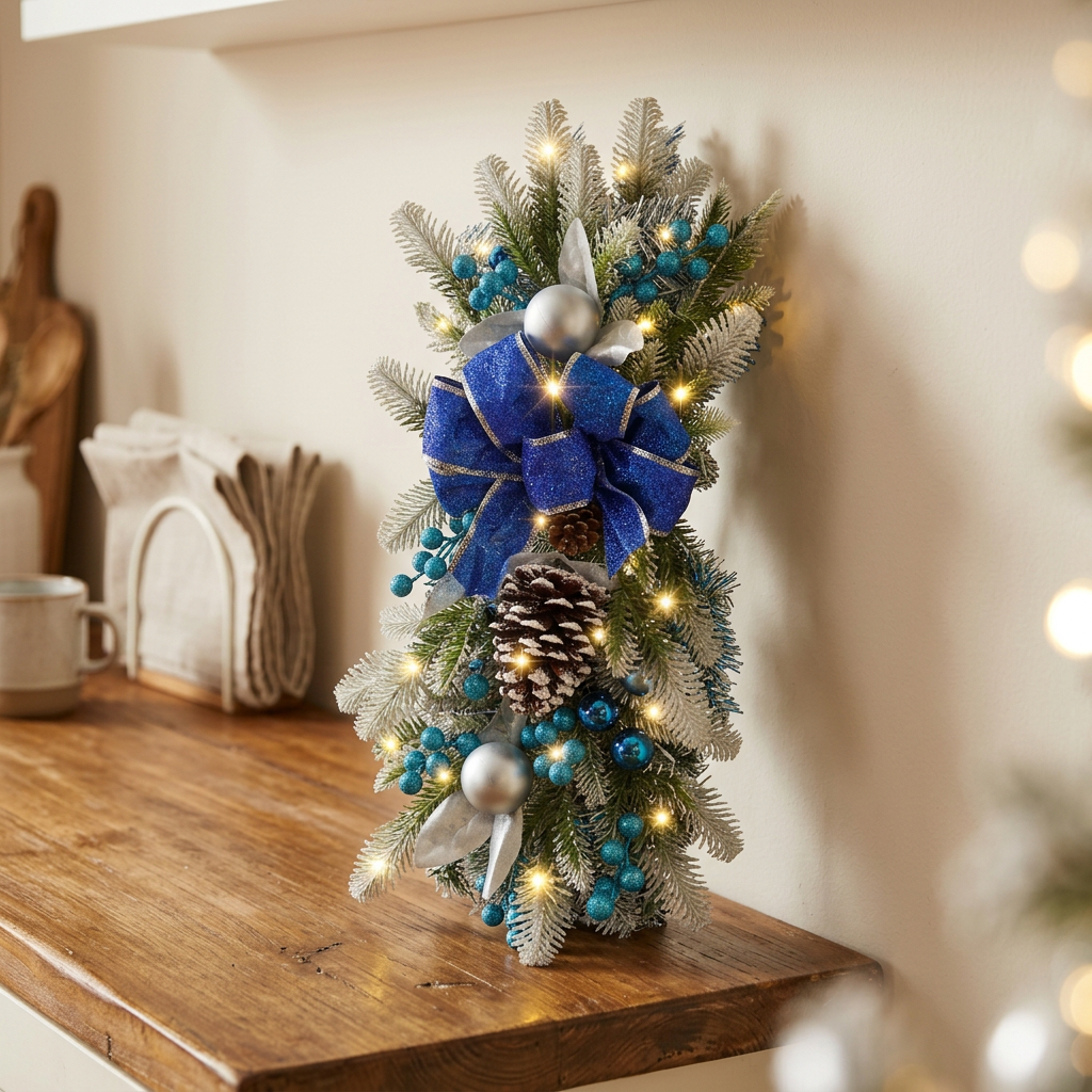 60 × 40cm Christmas Staircase Swag Wreath with LED Lights