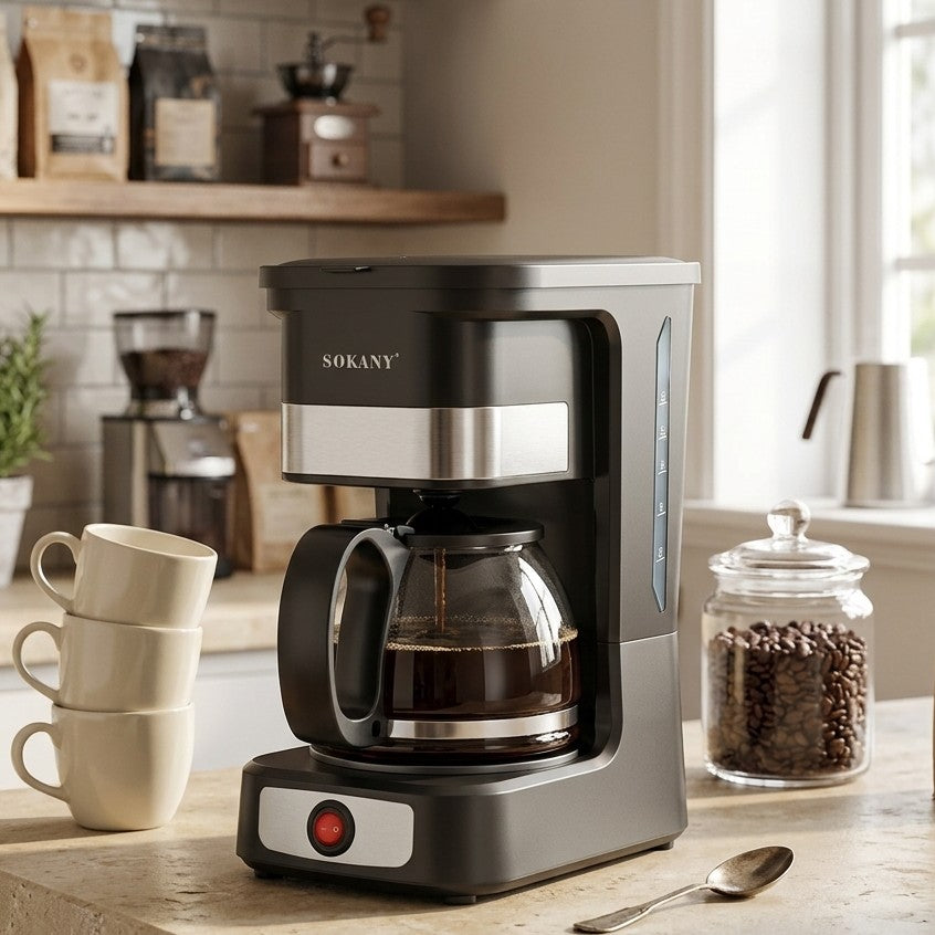 Sokany SK-04045 750ml electric drip coffee maker with glass carafe and keep warm plate.