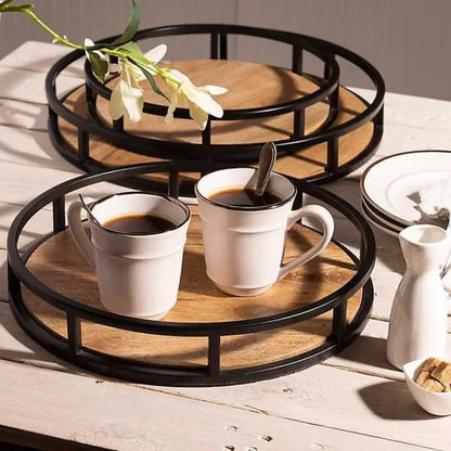 Acacia wood tray with steel sides