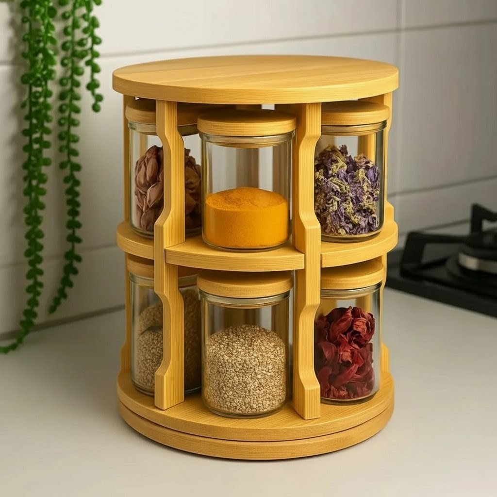 Rotating Bamboo Spice Tabletop Rack