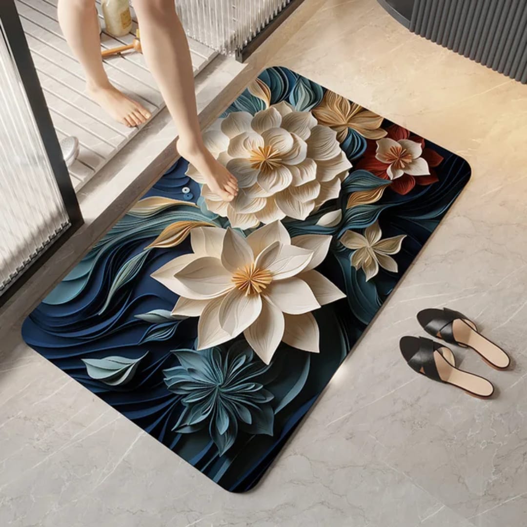 Soft 3D flower absorbent bathroom mat in two sizes for bathroom floors