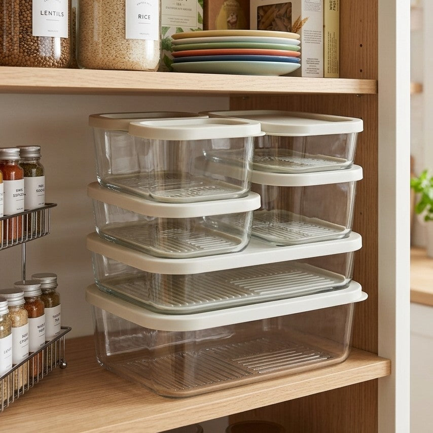 7pcs glass lunch box set food grade containers microwave oven dishwasher safe with multiple sizes.