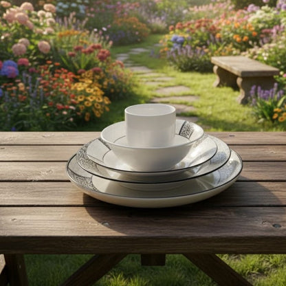 30Pc Ceramic Mesh V Shaped Dinner Set