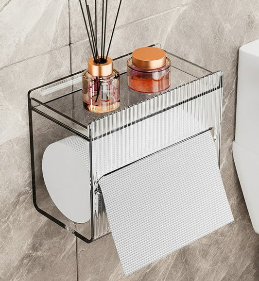 Clear punch-free tissue box with peel-and-stick installation, 17.5×13.5×9 cm