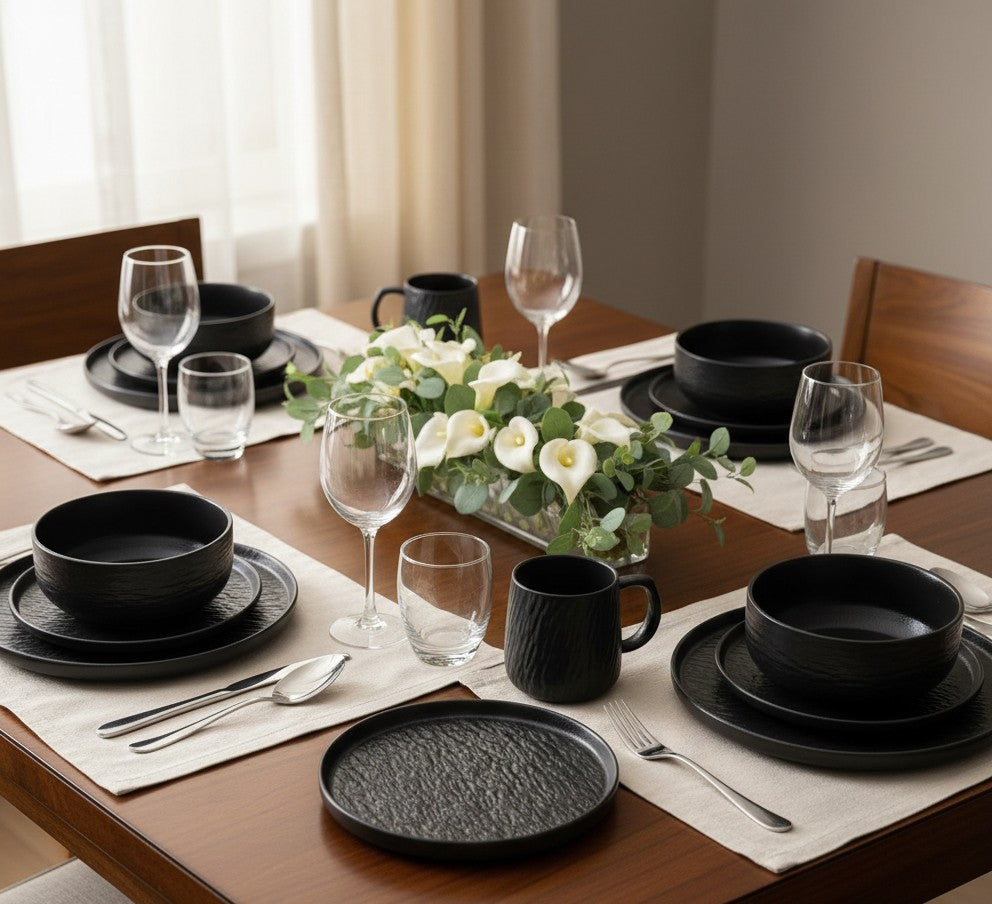 24pcs rock glazed ceramic dinner set with elegant porcelain finish
