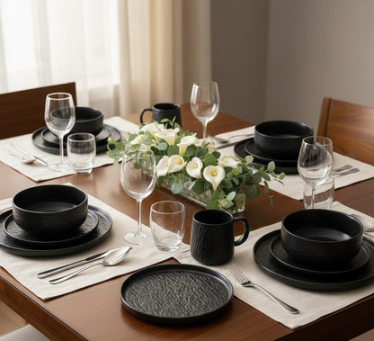 24pcs rock glazed ceramic dinner set with elegant porcelain finish