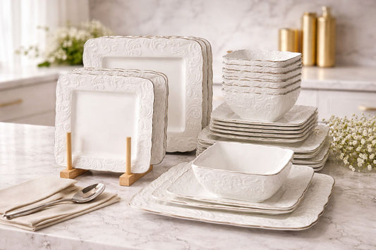 24-Piece dinner set with plates, bowls, side plates, and saucers