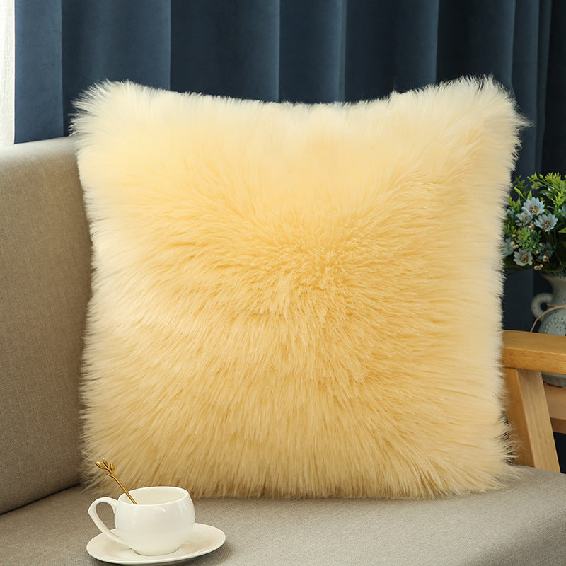 Fluffy Imitation Wool Plush Cushion Pillow Cover Washable Sofa Cushion