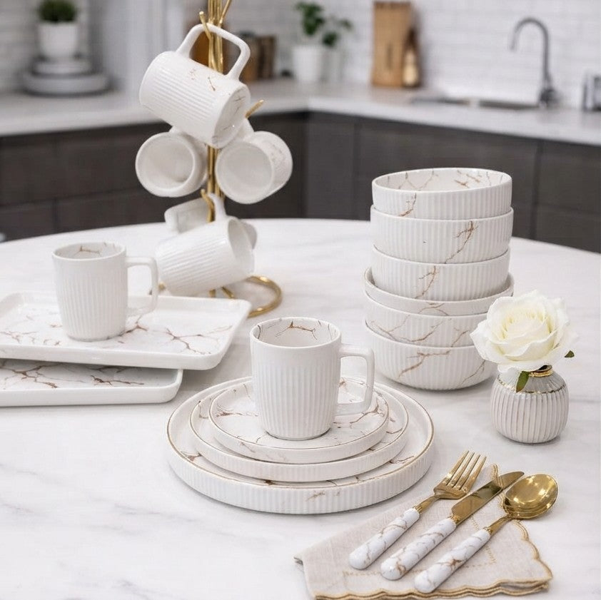 36Pc Ceramic Dinner Set with White Floral Design