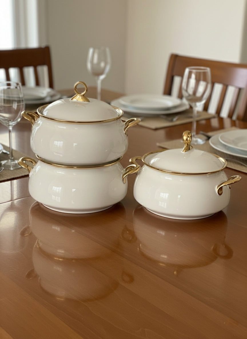 3Pcs Gold Line Ceramic Dish Set