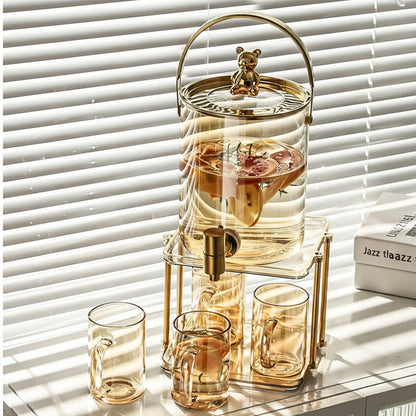3.6L Glass Cold Water Jug with Faucet Bucket Set