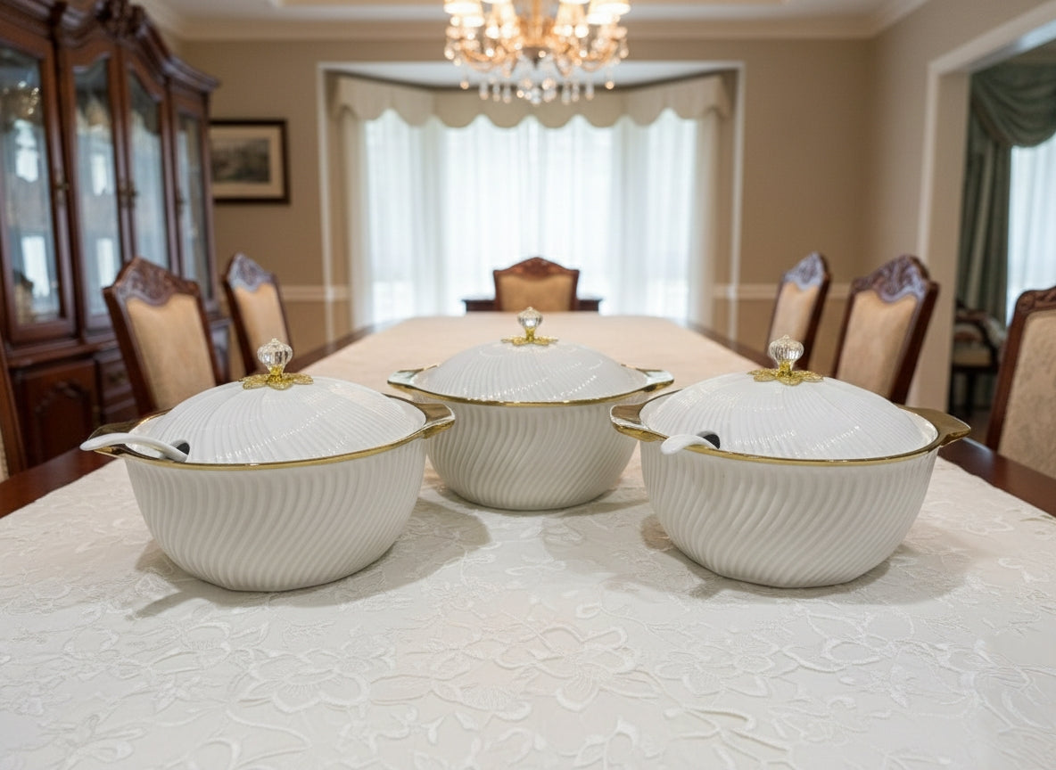 Gold realm serving dishes set with 3-liter capacity, set of six.