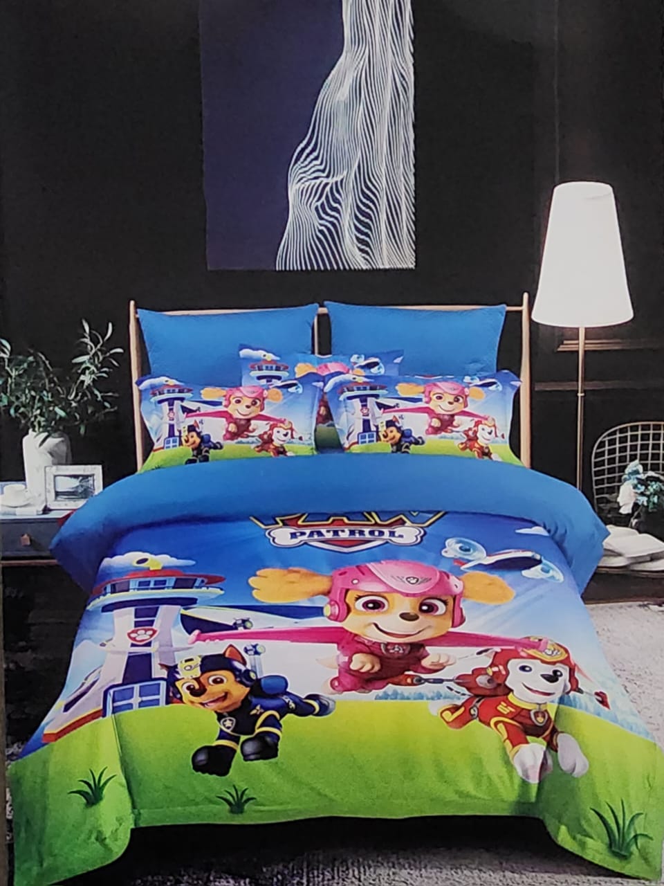 Cotton cartoon-themed kids duvet set including duvet, bedsheet, and pillowcase, size 4×6 feet
