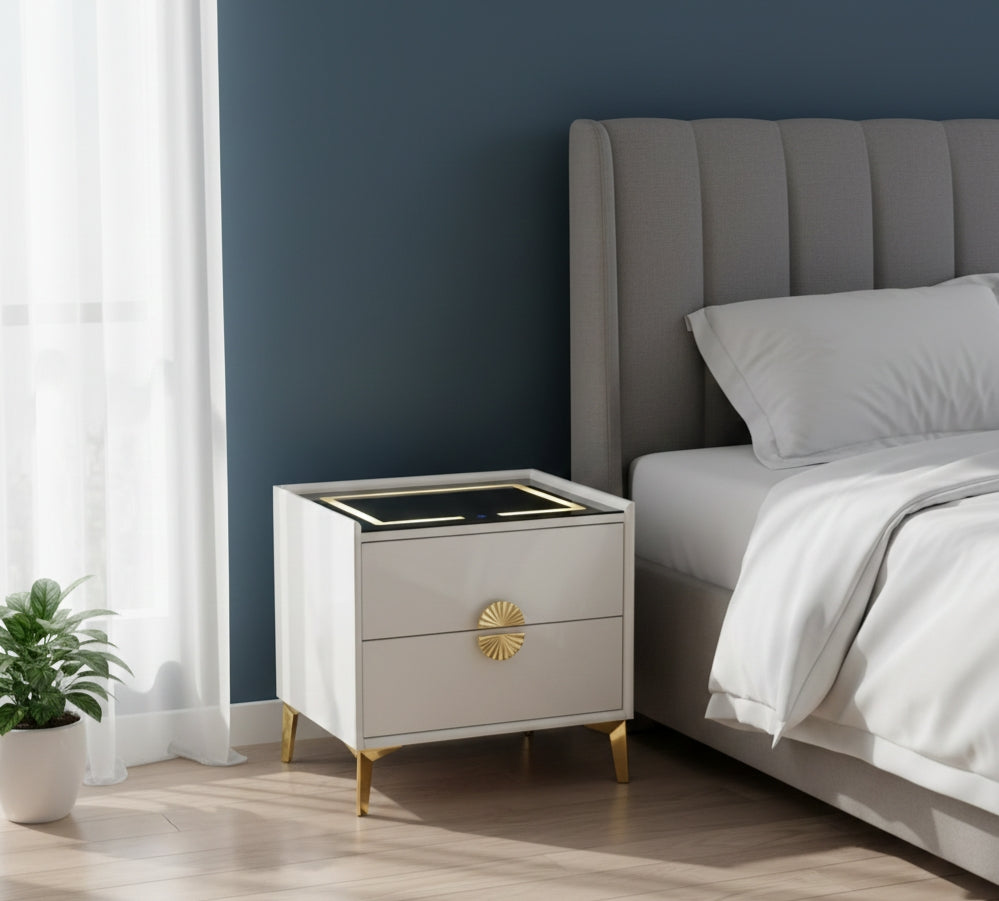 Wooden Bedside Cabinet With LED Light