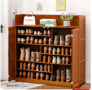 7 layer bamboo shoe cabinet with varied shelf heights and a spacious top shelf, measuring 117 × 33 × 115 cm for organized shoe storage.