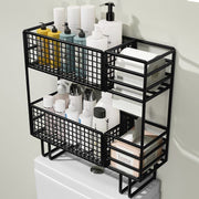 Double layer carbon steel over the toilet bathroom storage rack