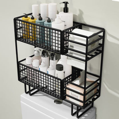 Double layer carbon steel over the toilet bathroom storage rack