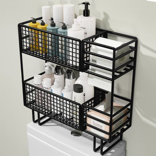 Double layer carbon steel over the toilet bathroom storage rack