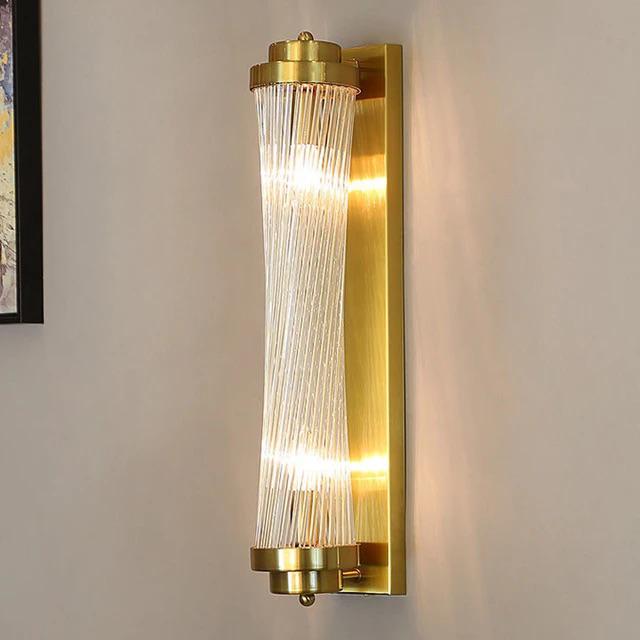 Cylindrical Wall Sconce Brass and Ribbed Glass Light Fixture
