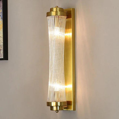 Cylindrical Wall Sconce Brass and Ribbed Glass Light Fixture