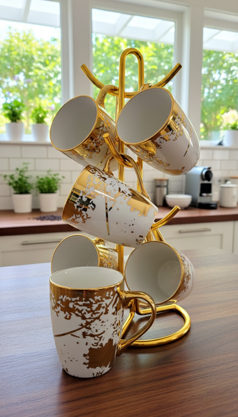 Set of six 350ml ceramic mugs with unique design