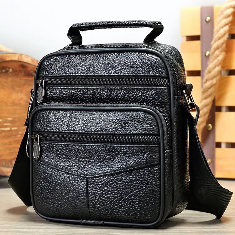 Unisex Leather Crossbody Bag with Multiple Zipped Compartments