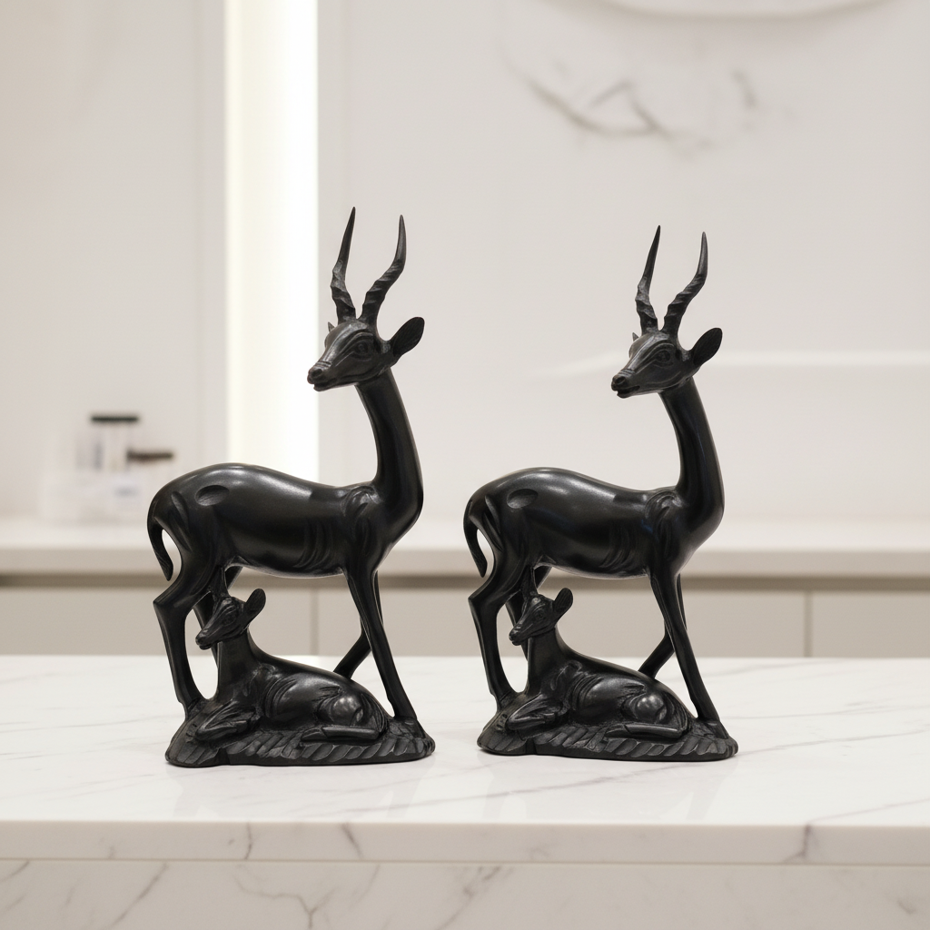 2 in 1 Deer Ebony Wood Sculpture (27 × 8 cm)