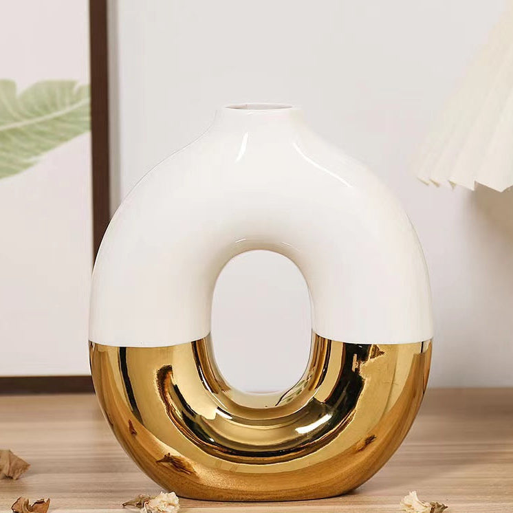 Gold electroplated ceramic flower vase for luxury modern home décor