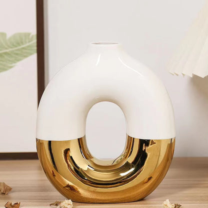 Gold electroplated ceramic flower vase for luxury modern home décor