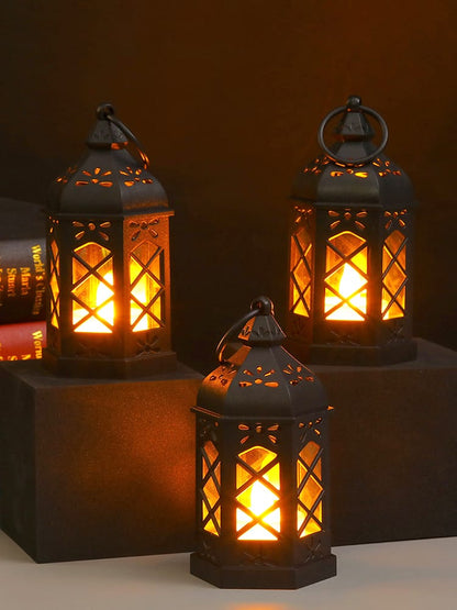 Vintage LED Lantern – White & Black, 12.5 × 6.5 cm