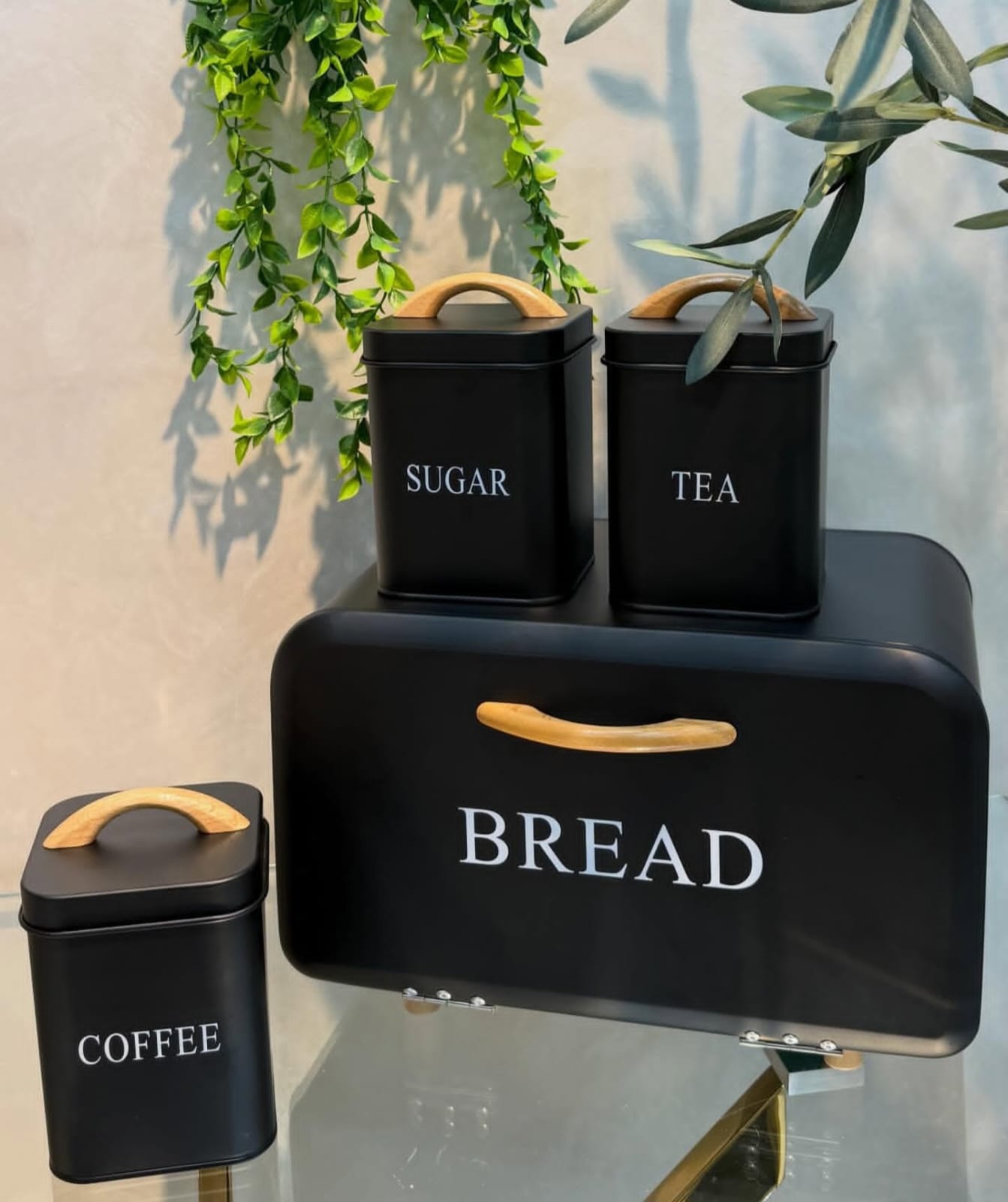 4 Piece Cream Metal Bread Bin and Canister Set