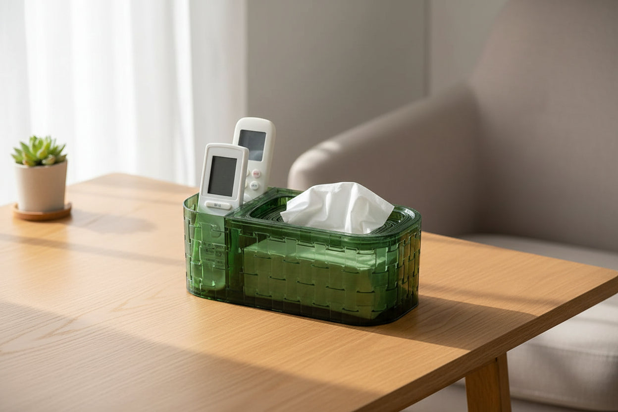 Automatic drop tissue storage box in PET material with transparent design