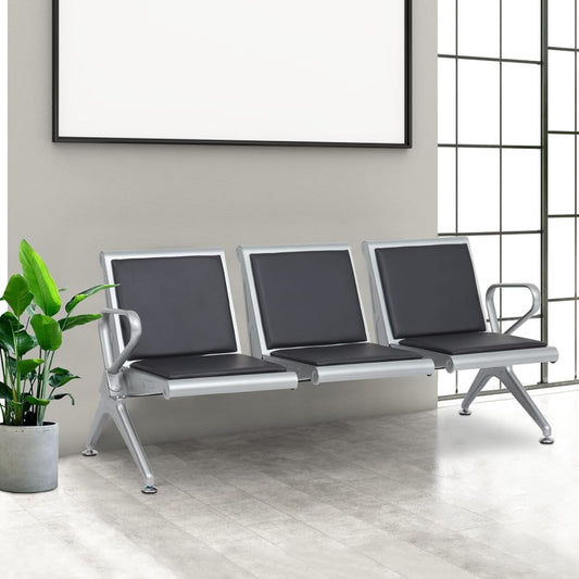 3-seater padded heavy duty link chair with steel frame.