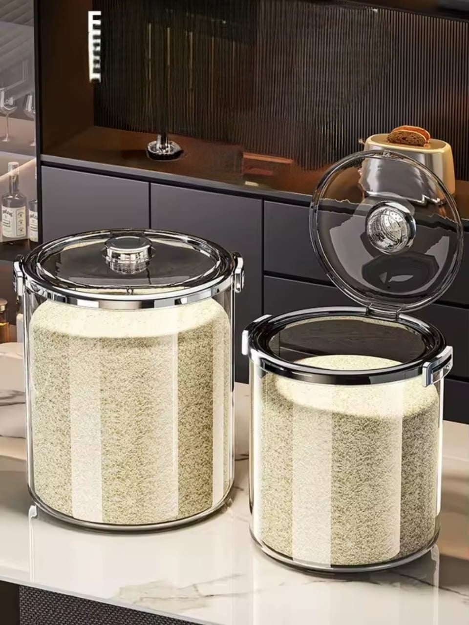 Acrylic Airtight Transparent Rice Bucket With Flip-Top Lid