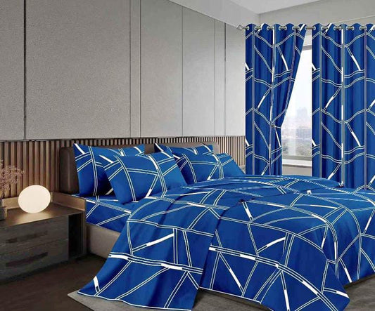 7-pieces duvet and curtain set for 6 by 7 bed with woolen duvet, curtains, sheets, and pillowcases.