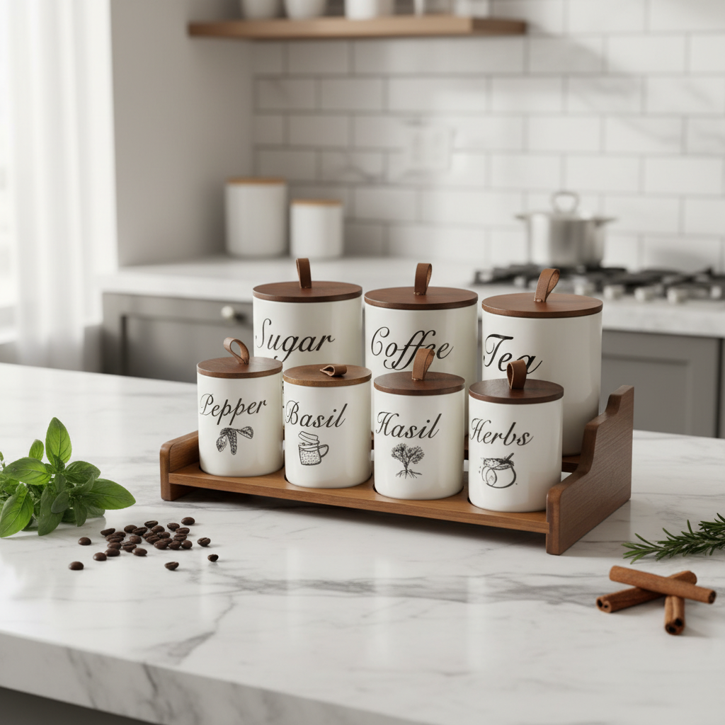 Luxury 8 Piece Ceramic Canister Set with Tray