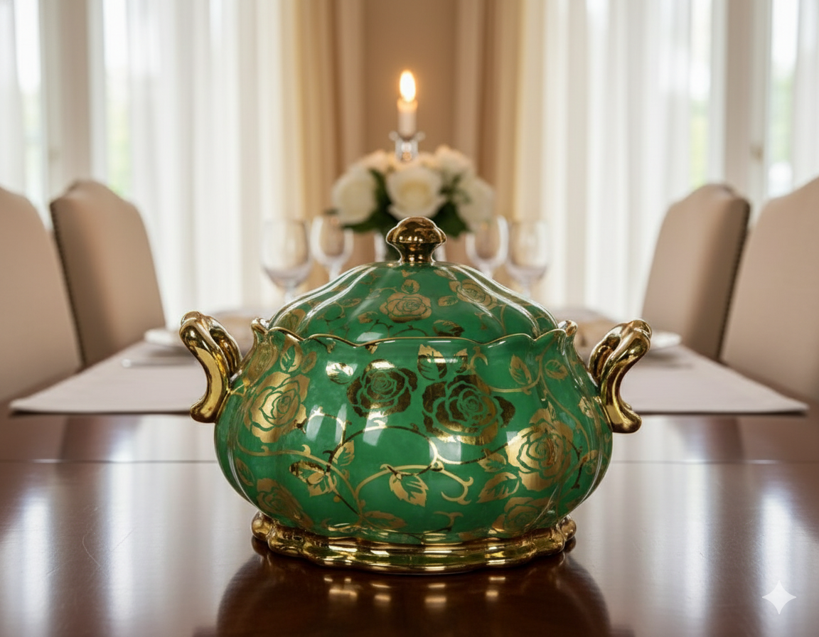 Bone serving bowl 5L in blue and green