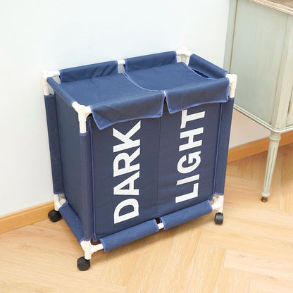 Laundry basket with wheels and two inserts in black and grey colors