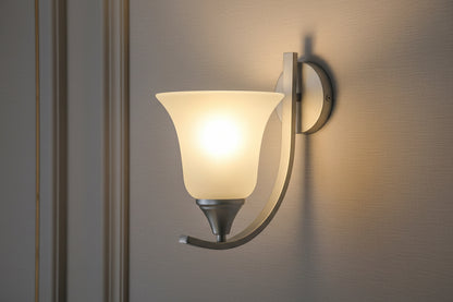 Silver and white glass wall lamp with iron frame, modern E27 indoor decorative lighting fixture
