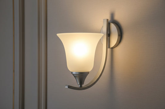 Silver and white glass wall lamp with iron frame, modern E27 indoor decorative lighting fixture