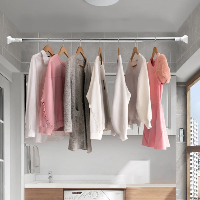 Extendable telescopic rod adjustable 110–200 cm, multipurpose rod for shower curtains, clothing, or wardrobe use.