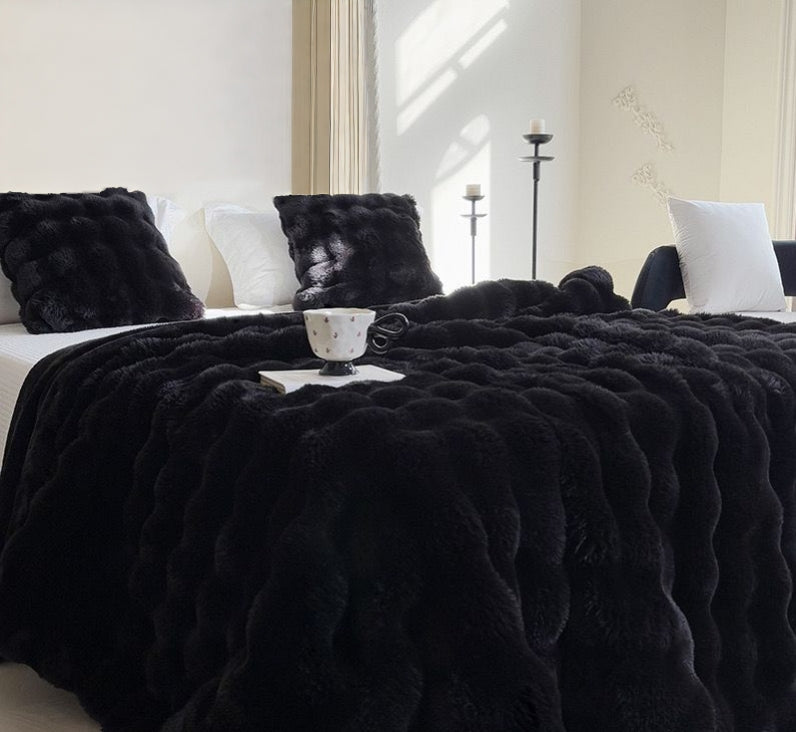 Double Layer Faux Fur Bubble Blanket