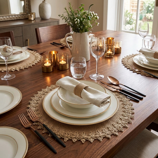 6-Piece round table placemats with leaf pattern for stylish dining décor