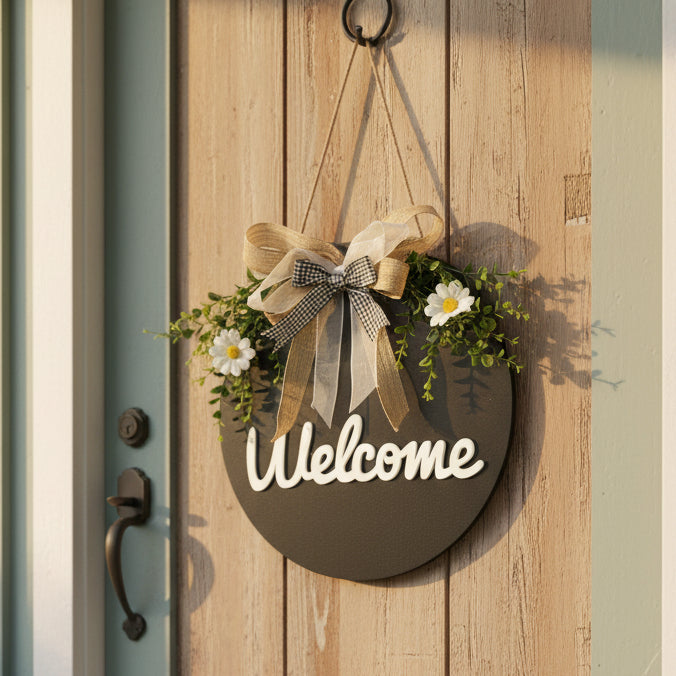 Welcome decorative wall hanging 30cm available in black or white for modern home décor. 