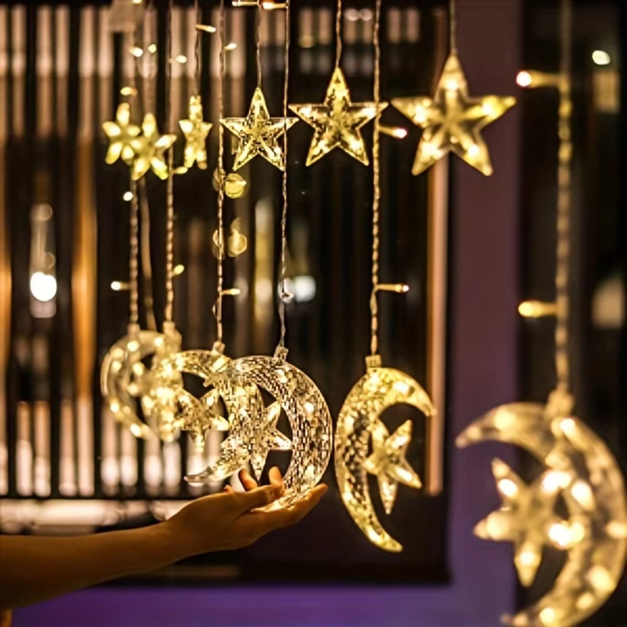 10Pc Star and Moon LED Curtain Garland Lights