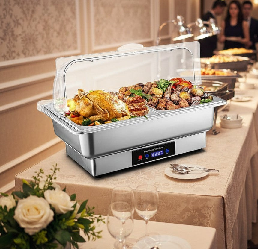 Electric Chafing Dish with Clear Roll-Top Cover