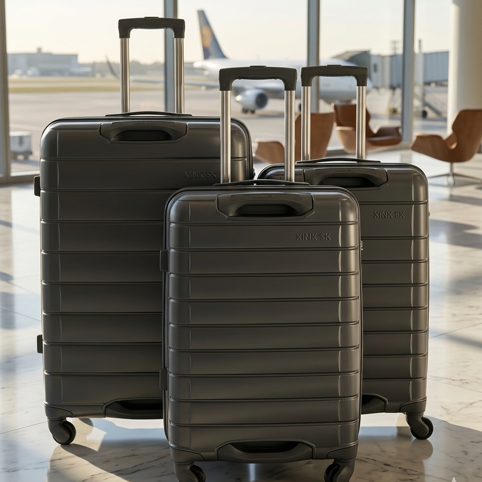 3 Piece rubber suitcase set with anti-theft zipper for secure and stylish travel storage