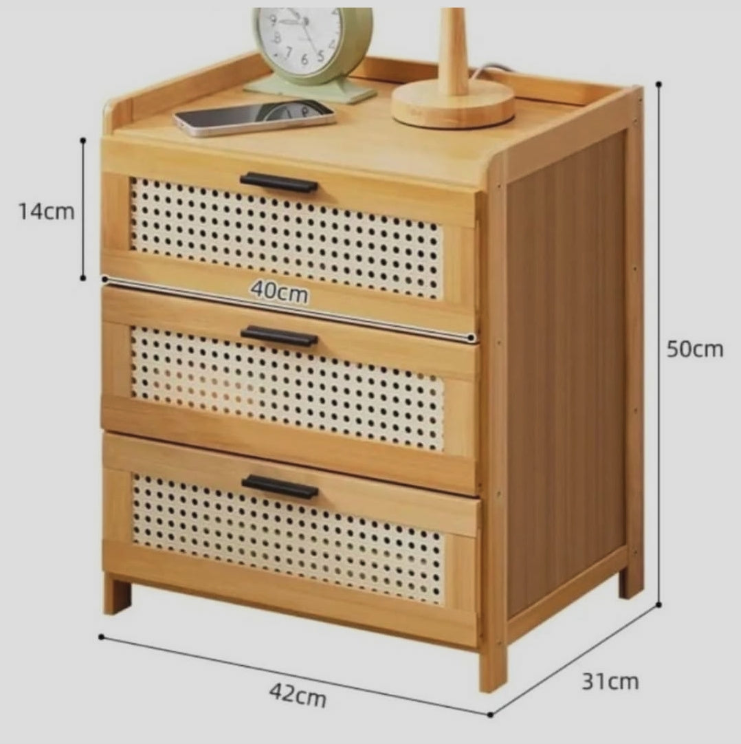 Bedside Cabinet with Rattan-Style Drawers