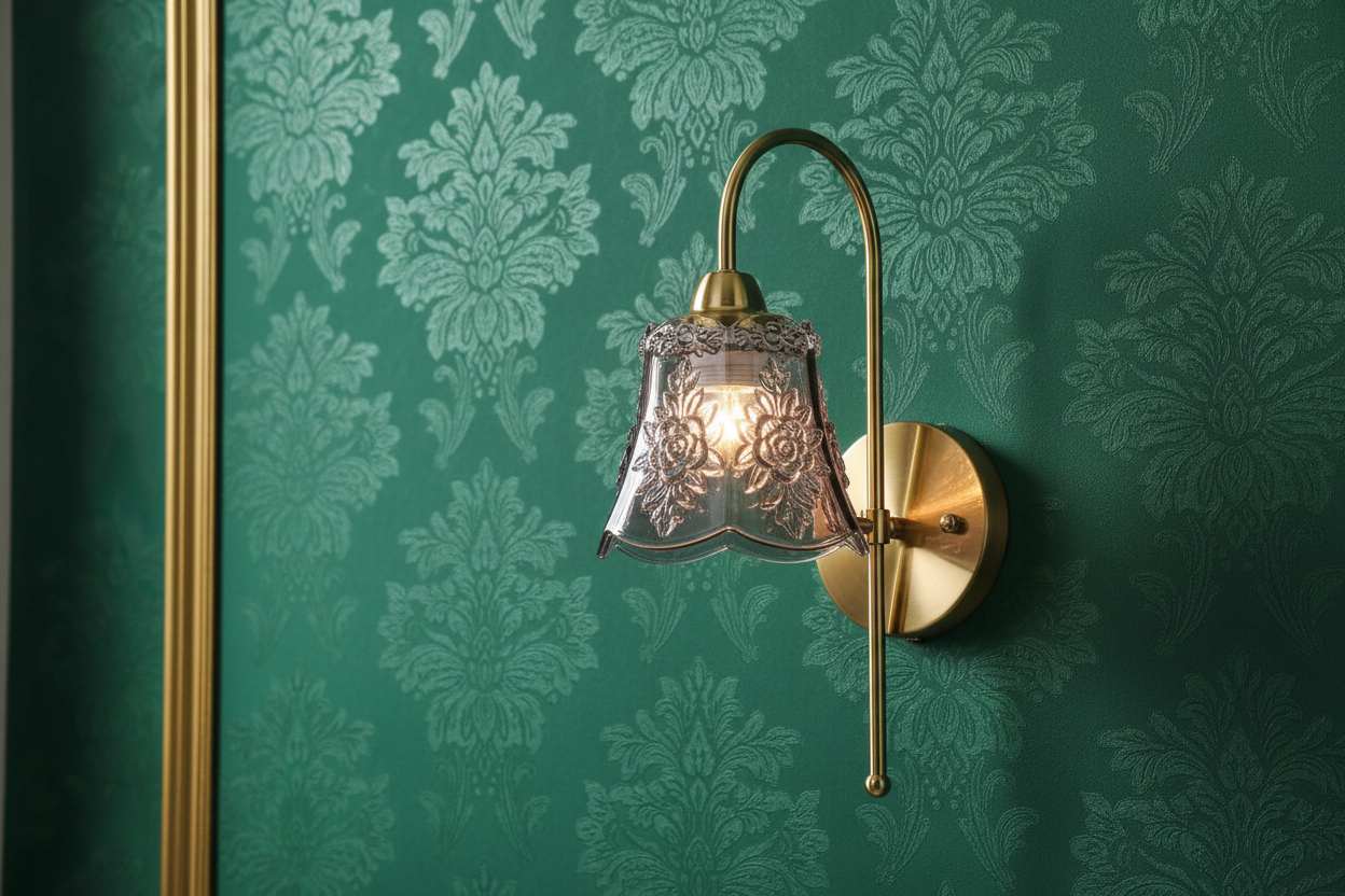 Antique Floral Embossed Glass Wall Light-PL 2510-GL-GY